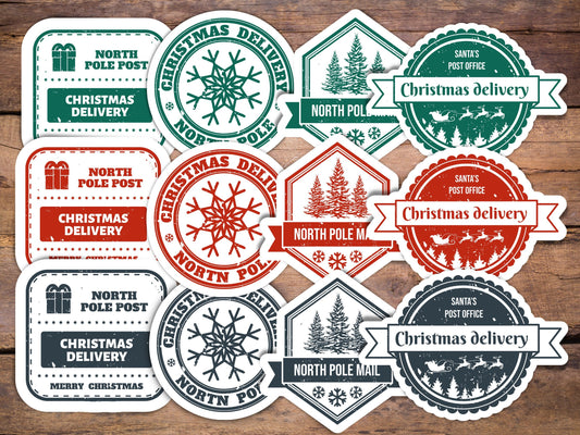 Christmas sticker- set of 12, christmasmail, gift packaging, north pole sticker, die cut stickers