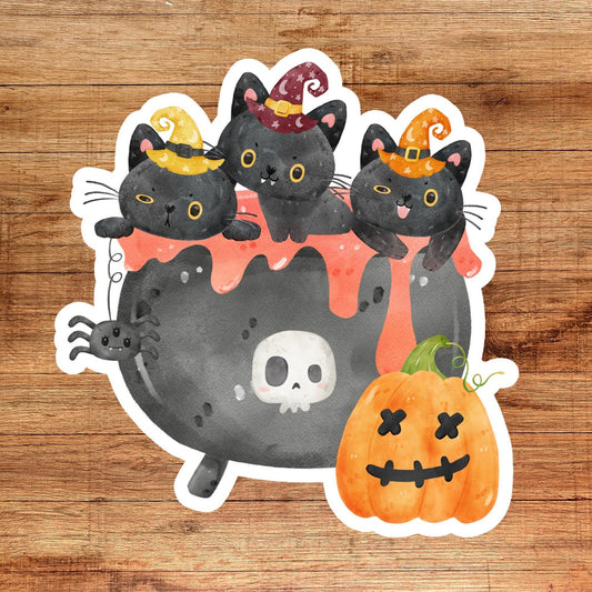 Witchy cats brew sticker, laptop sticker, halloween sticker, glossy sticker, spooky sticker