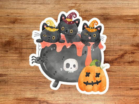 Witchy cats brew sticker, laptop sticker, halloween sticker, glossy sticker, spooky sticker