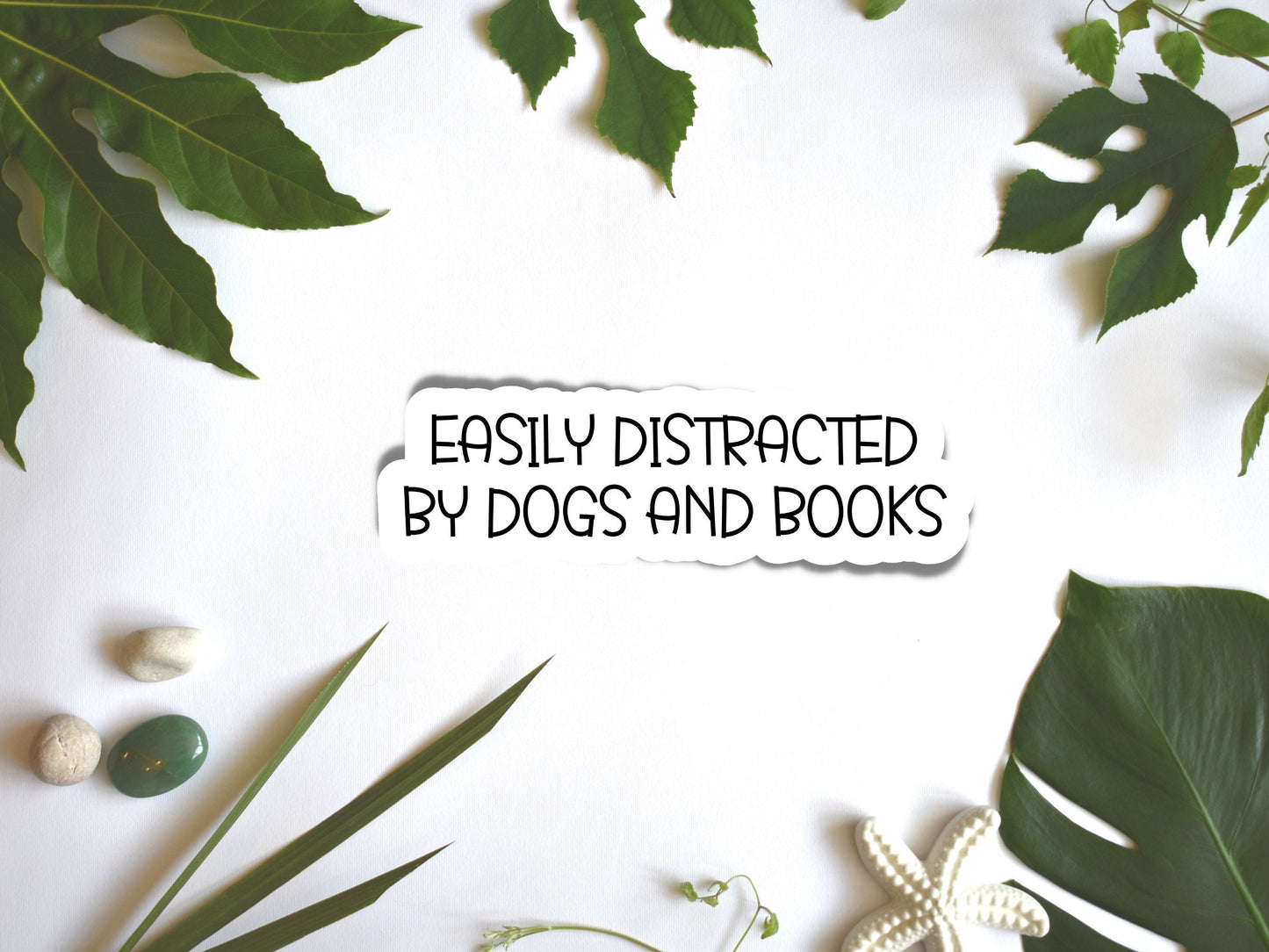 Easily distracted by dogs and books | glossy sticker | laptop sticker | dog lovers sticker | book lovers sticker