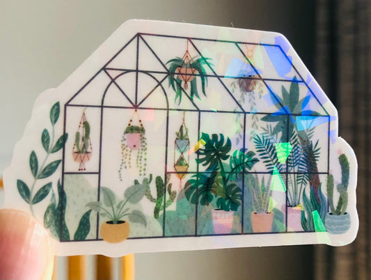 Holographic Greenhouse Sticker: Rainbow Die Cut Plant Lover Gift