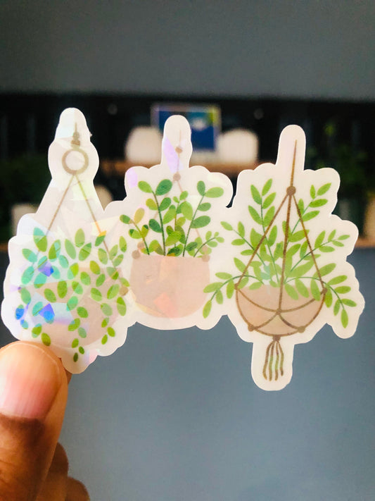 Holographic plants sticker, Die cut sticker, rainbow sticker, gift for plants lover, tropical plants sticker, rainbow sticker