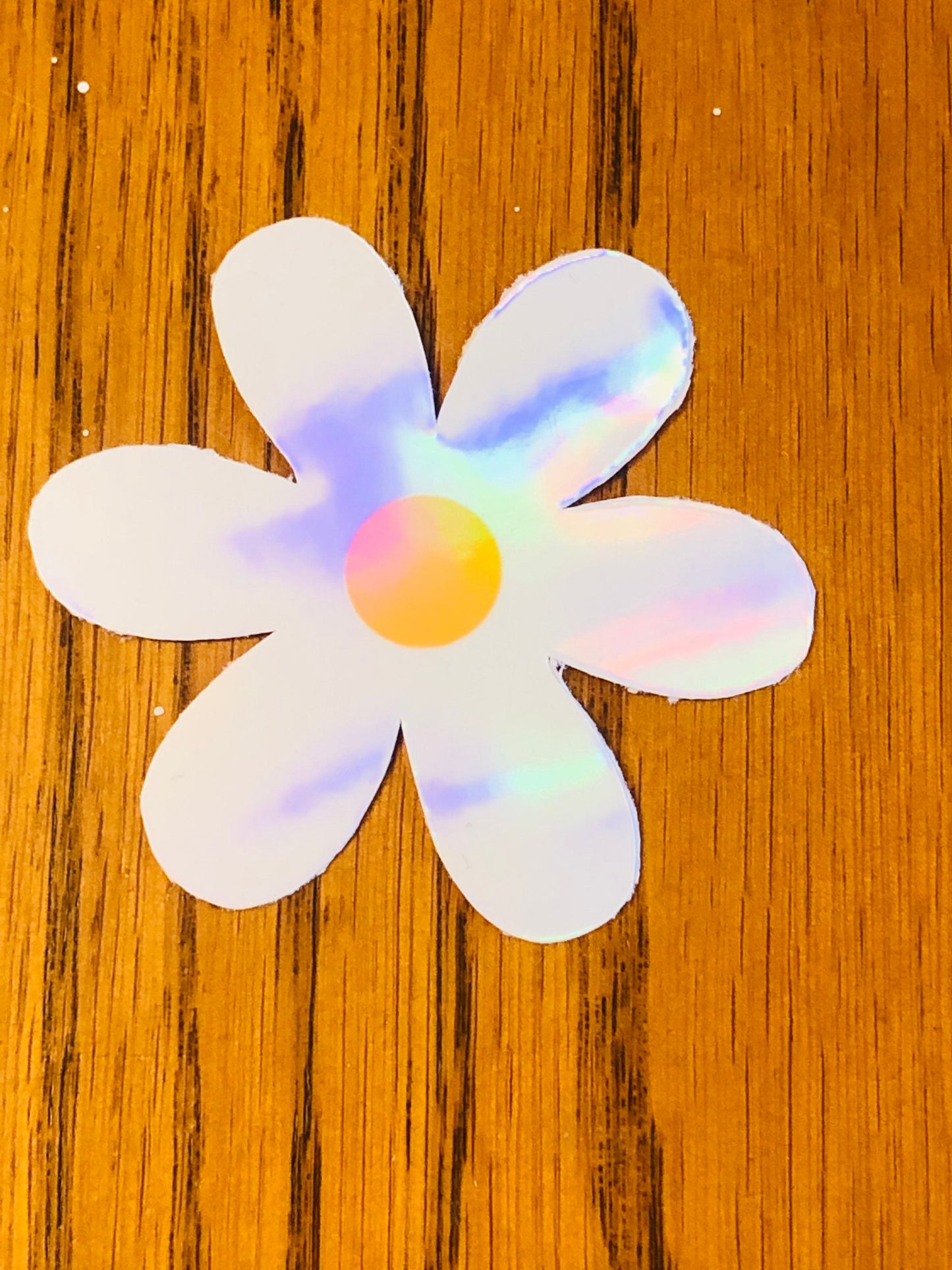 White daisy holographic sticker, rainbow sticker, floral sticker
