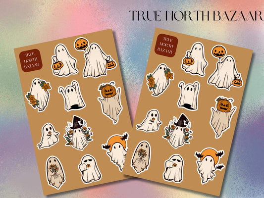Ghost Halloween sticker sheet, fall sticker sheet, Waterproof stickers, Laptop stickers, Journal stickers, Gift for friend, Boo stickers
