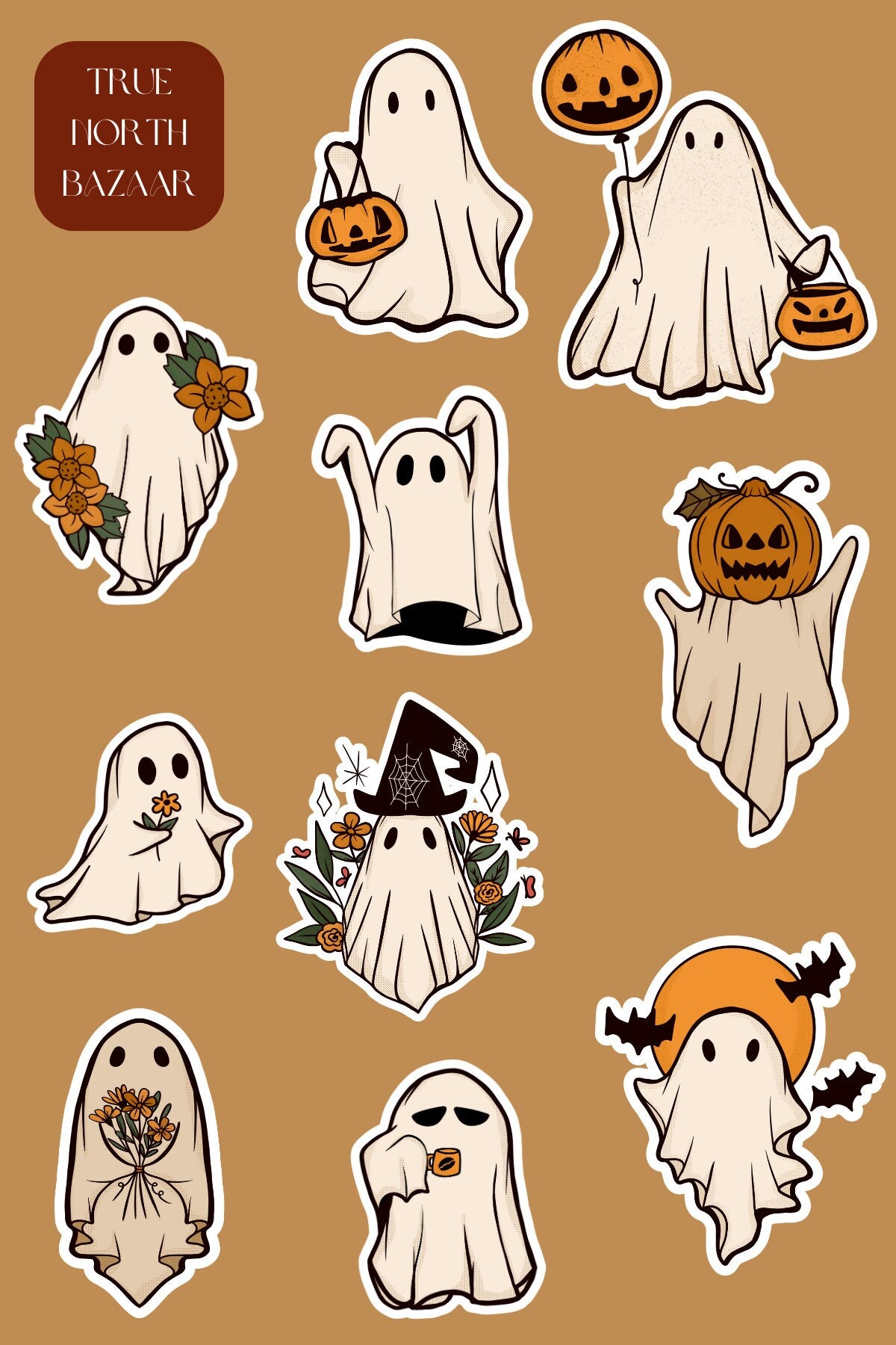 Ghost Halloween sticker sheet, fall sticker sheet, Waterproof stickers, Laptop stickers, Journal stickers, Gift for friend, Boo stickers