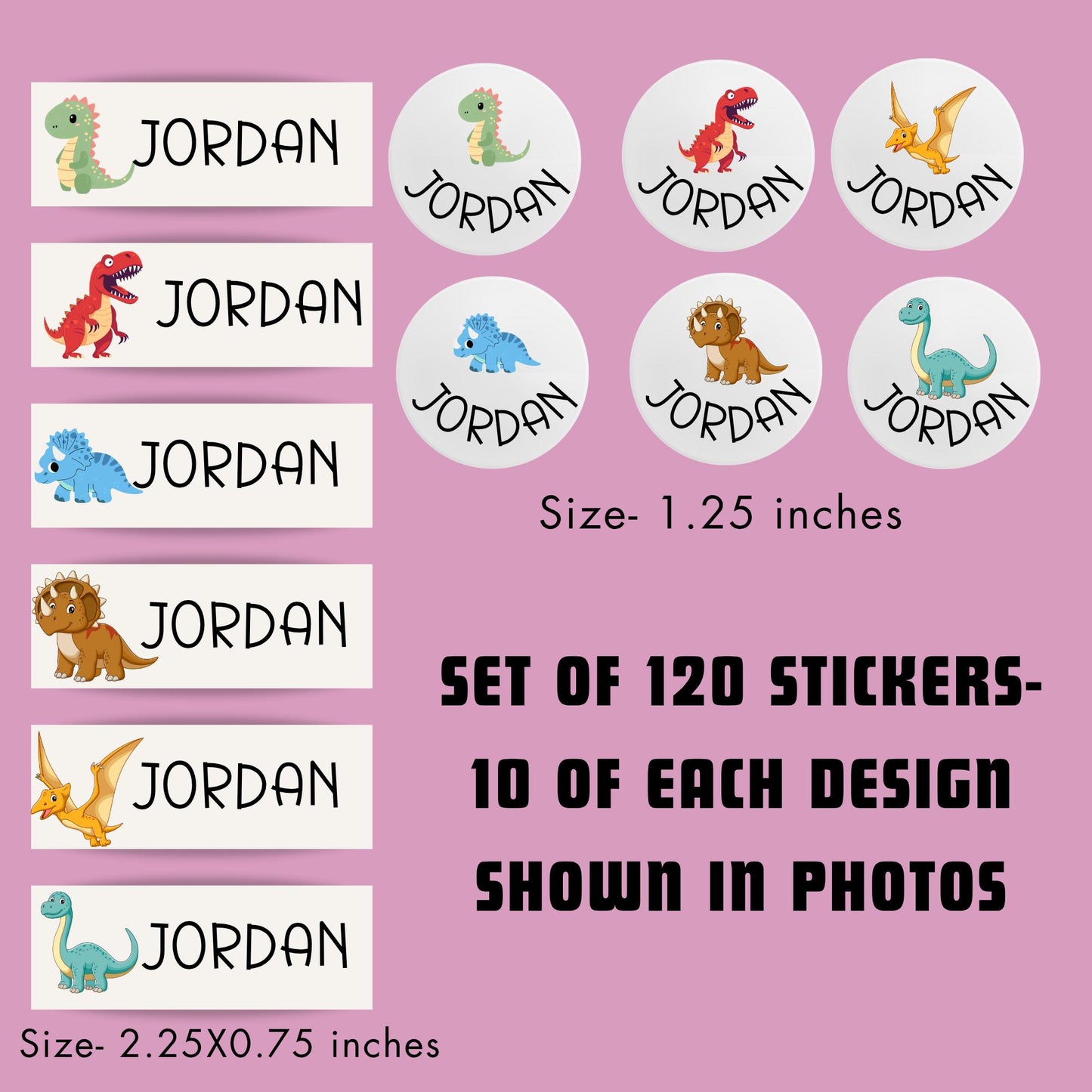 Dinosaur Name Stickers: Waterproof Daycare Labels, 120 Count