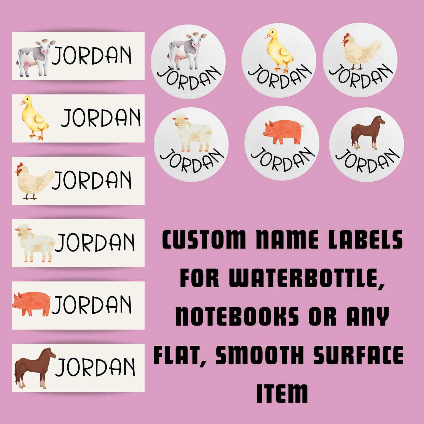 Farm Animals Daycare Stickers: 120 Waterproof Personalized Labels