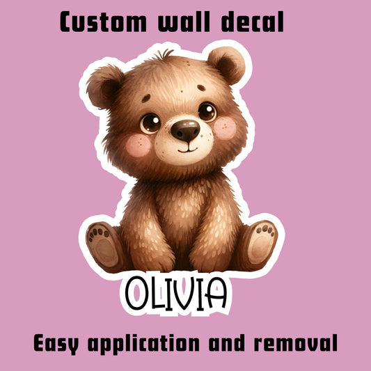 Personalized Teddy Bear Nursery Decal: Custom Name Vinyl Wall Sticker