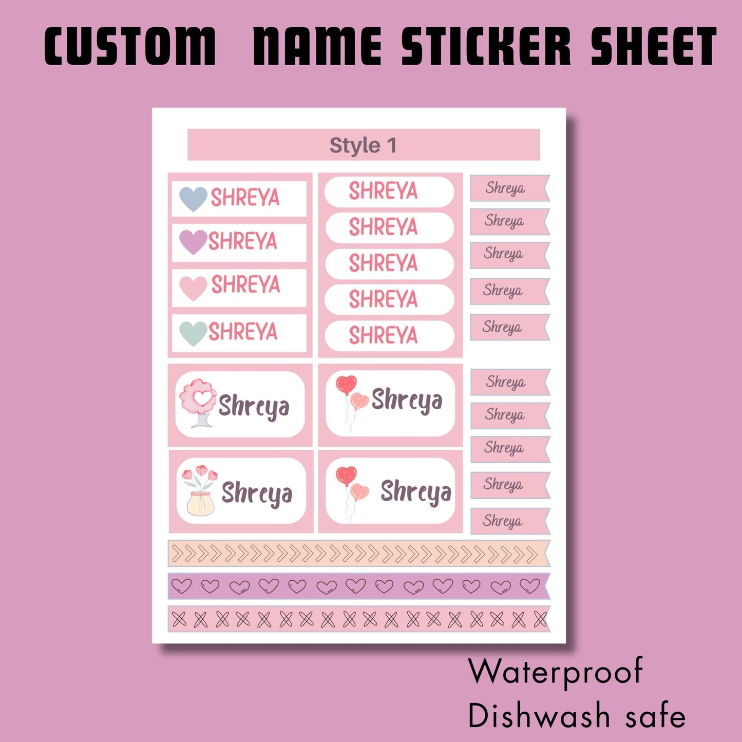 Custom Name Sticker Sheet: Waterproof Vinyl Labels for Kids