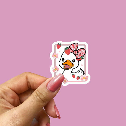 Coquette Duck Sticker – Cute Aesthetic Duck with Bow, Cottagecore Vinyl Sticker, Kawaii Animal Sticker , Journal
