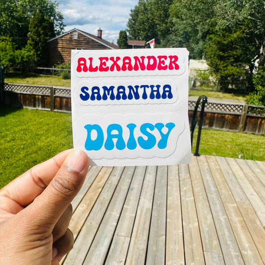 Custom Retro Name Stickers: Waterproof Vinyl Labels for Kids