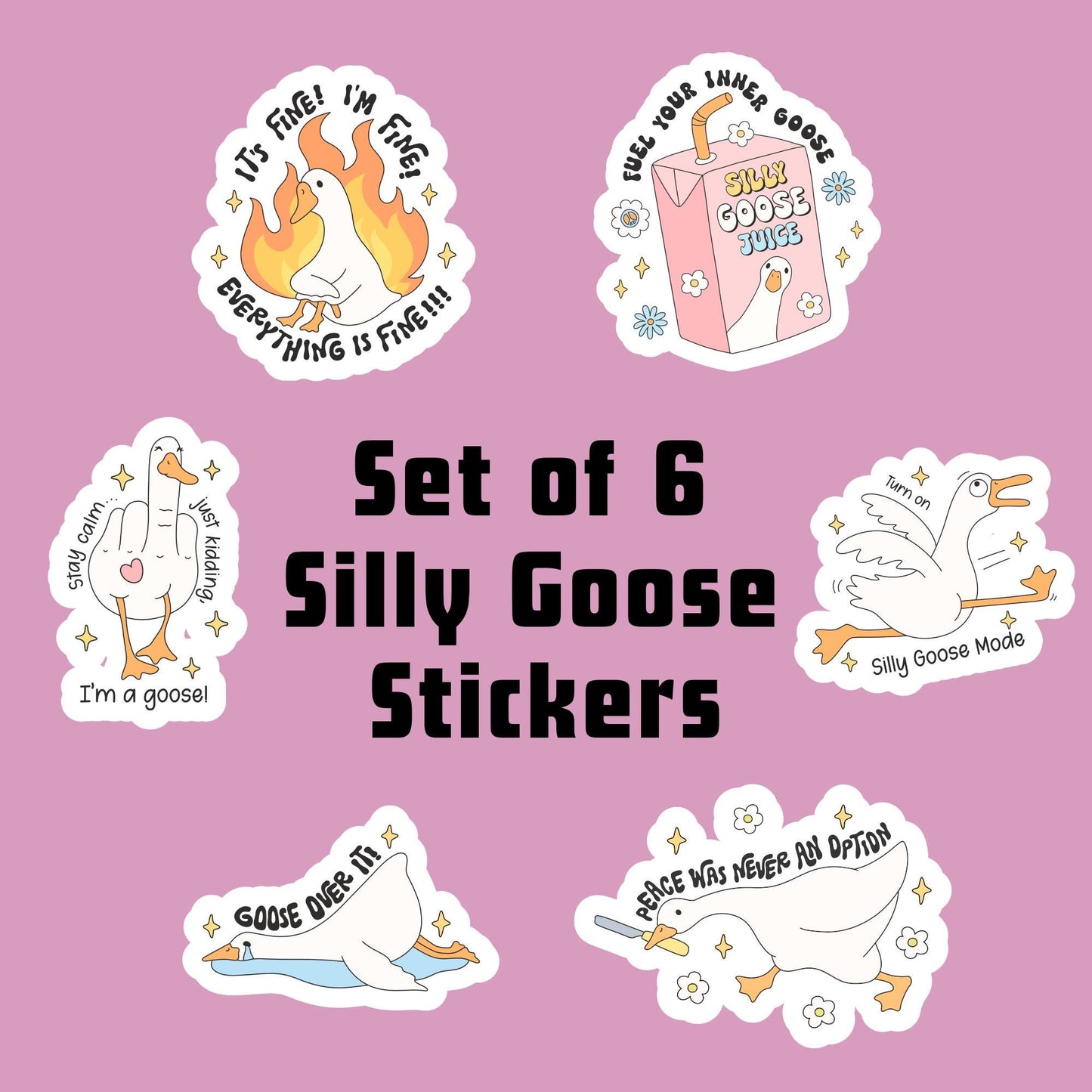 Silly Goose Vinyl Sticker Set: Laptop, Water Bottle Decals
