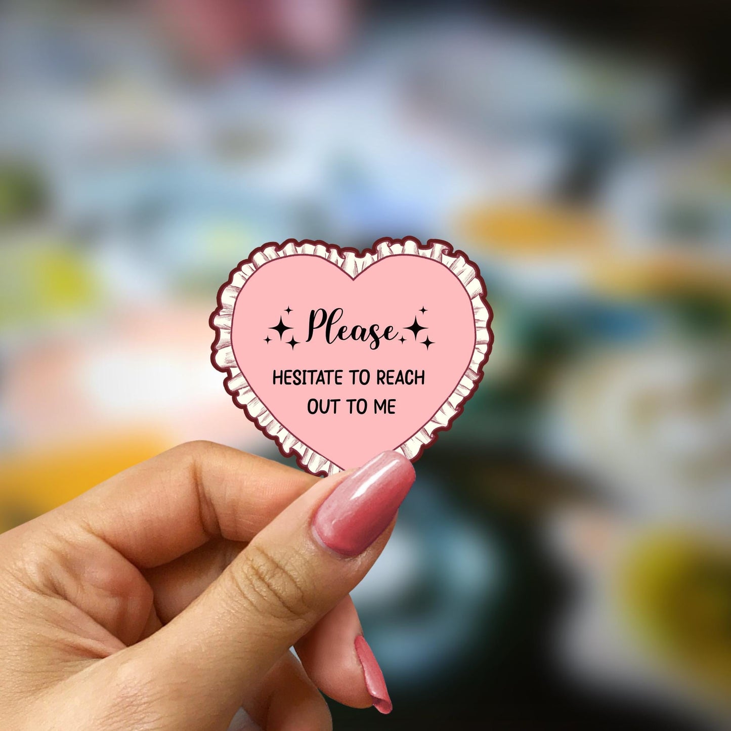 Coquette Heart Sticker: Waterproof Vinyl Decal - "Please Hesitate to Reach Out"
