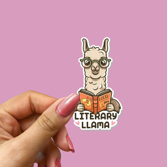 Literary Llama Sticker – Cute Bookish Vinyl Sticker for Readers & Book Lovers | Gift for teacher | Gift for student | Writer gift