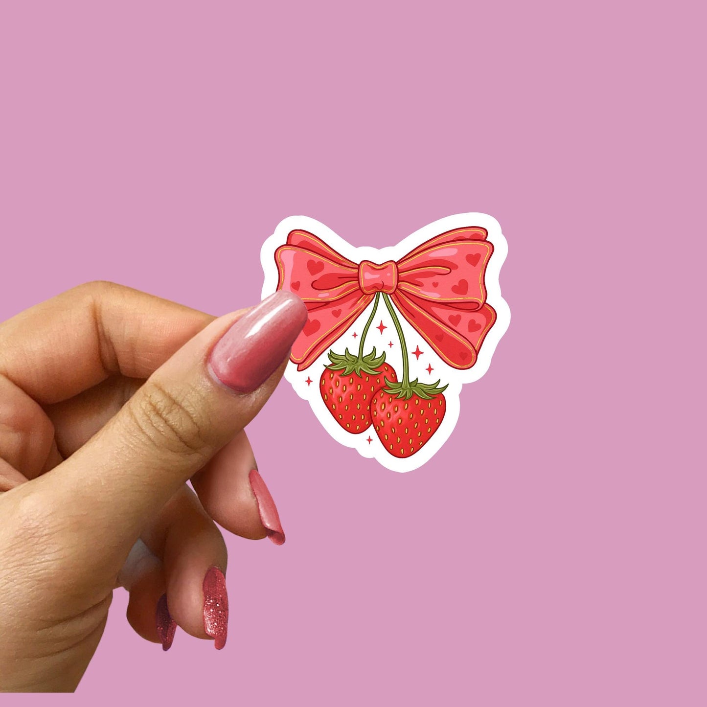 Coquette Strawberry Sticker: Glossy Vinyl Laptop Decal