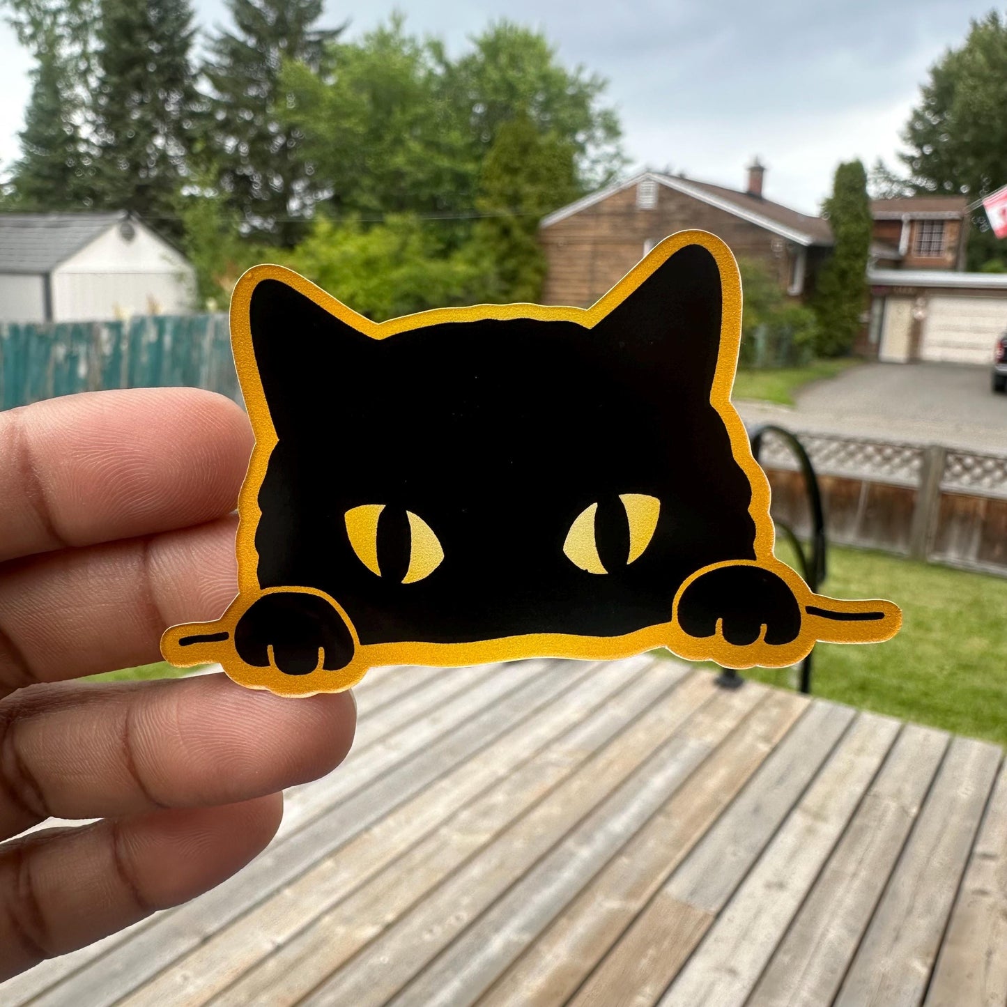 Peeking black cat vinyl decal for luggage, laptop, car bumper and journal, waterproof decal, holographic vinyl sticker, pet lover sticker