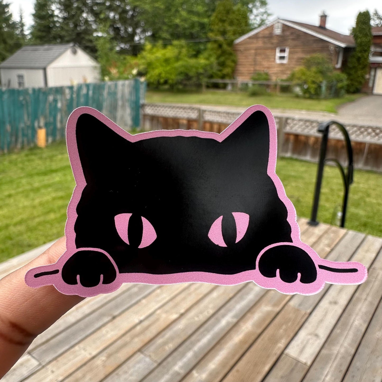 Peeking black cat vinyl decal for luggage, laptop, car bumper and journal, waterproof decal, holographic vinyl sticker, pet lover sticker