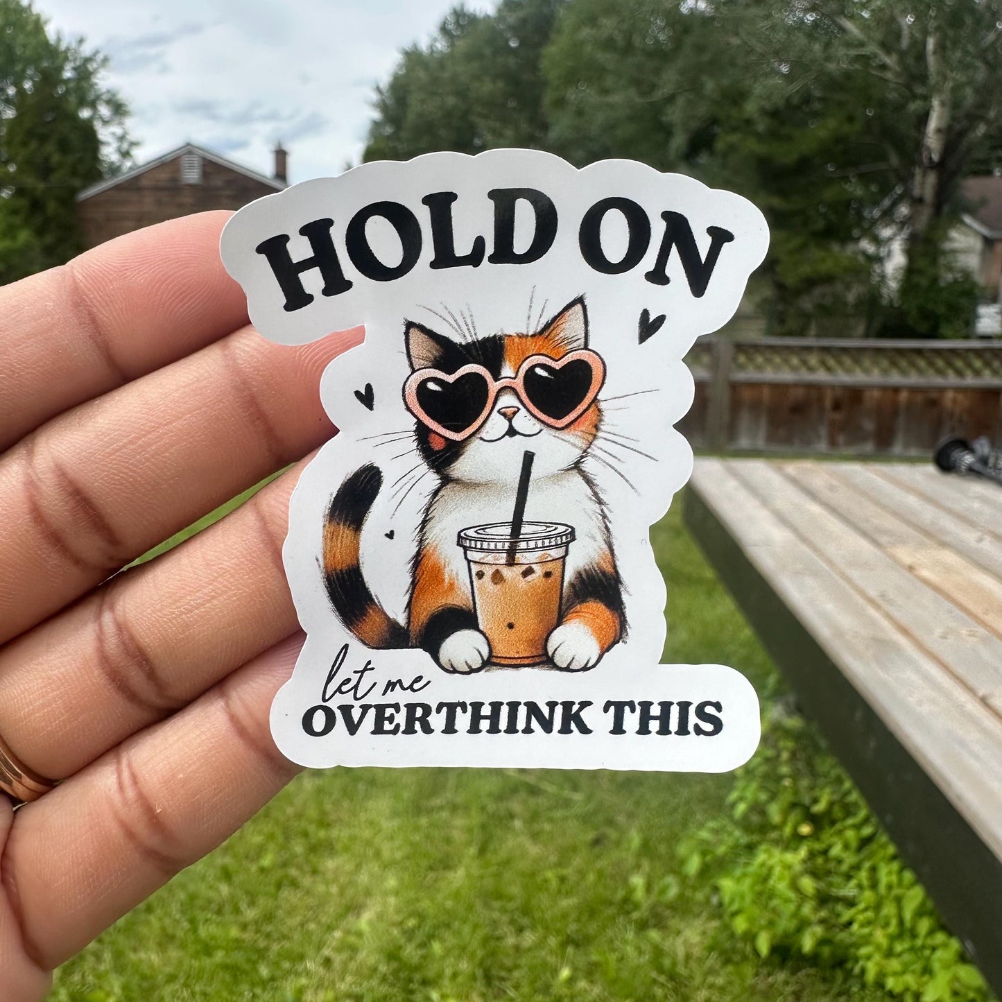 Overthinker Cat Sticker: Iced Coffee, Funny Vinyl Decal