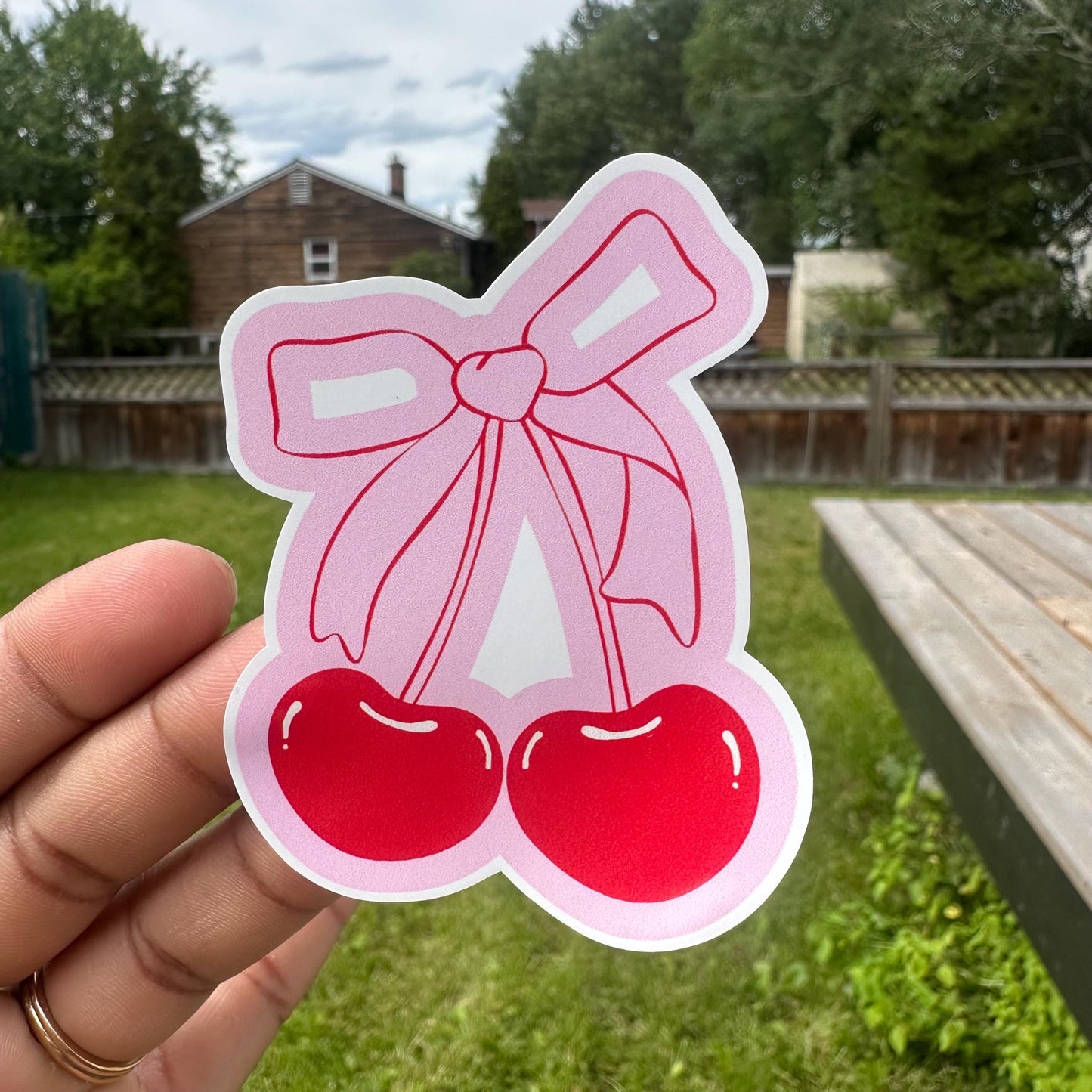 Coquette Cherry Sticker: Waterproof Vinyl Decal, Girly Laptop Art