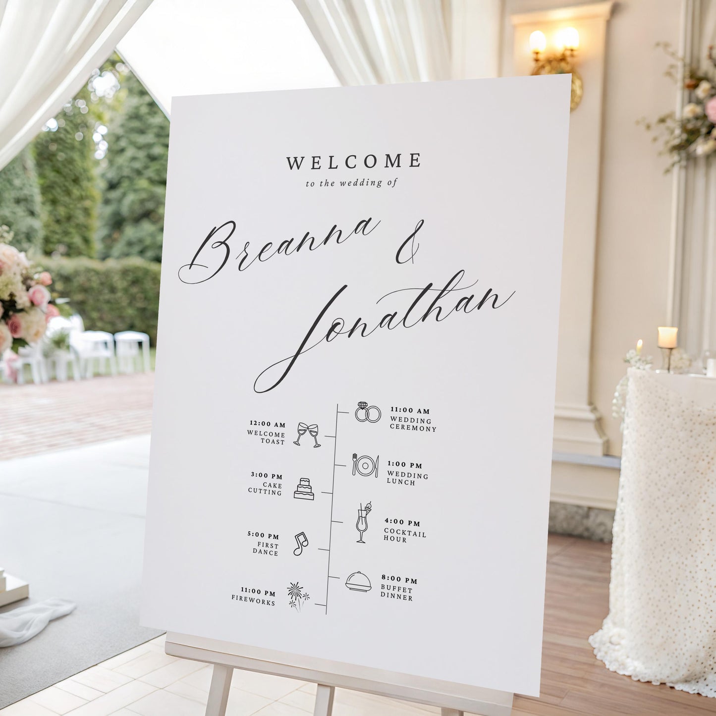 Personalized Wedding Welcome Sign: Elegant Foam Board Timeline