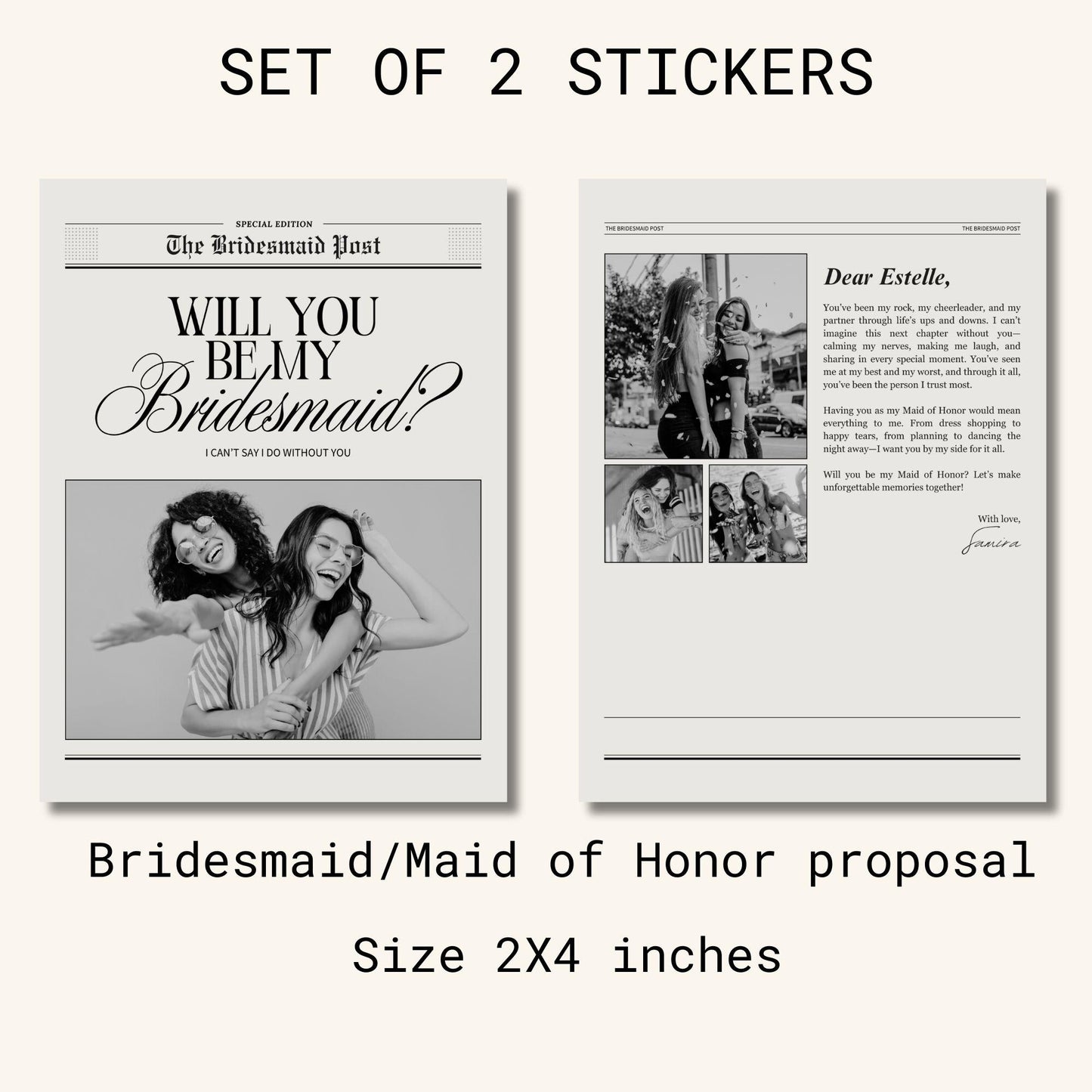 Personalized Bridesmaid Proposal Labels: Custom Champagne & Wine Stickers