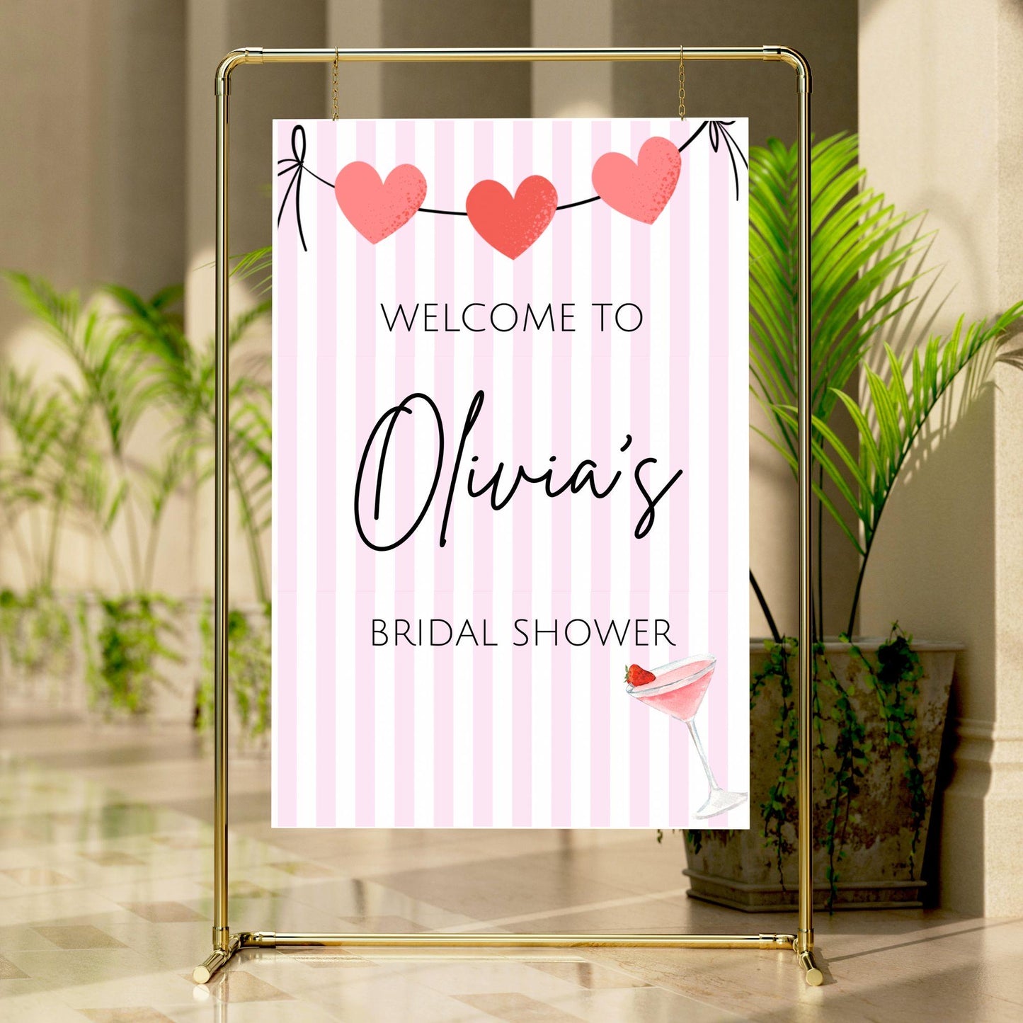 Pink Stripes Bridal Shower Sign: DIY Wedding Decor Canva Template (Digital File)