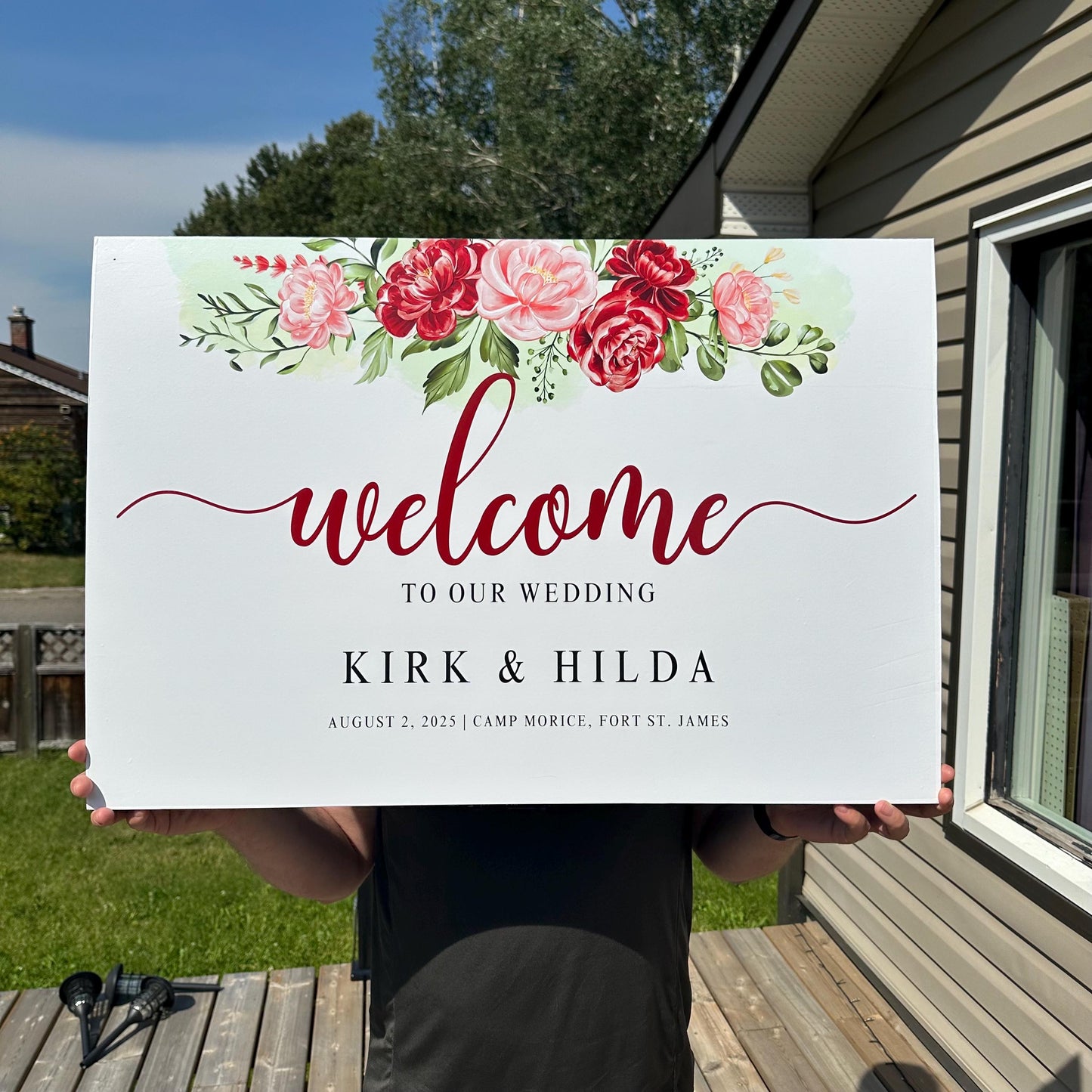 Personalized Wedding Welcome Sign: White Floral Foam Board Decor (20x30")