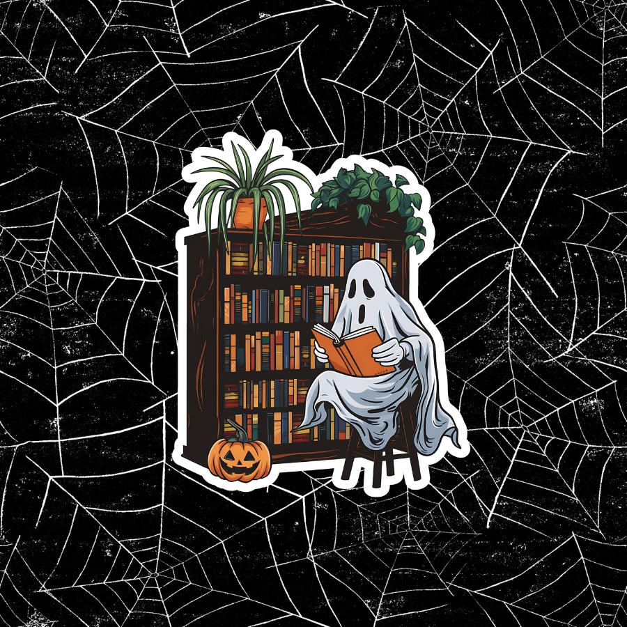 Boo Ghost Reading Sticker: Waterproof Halloween Book Lover Vinyl Decal