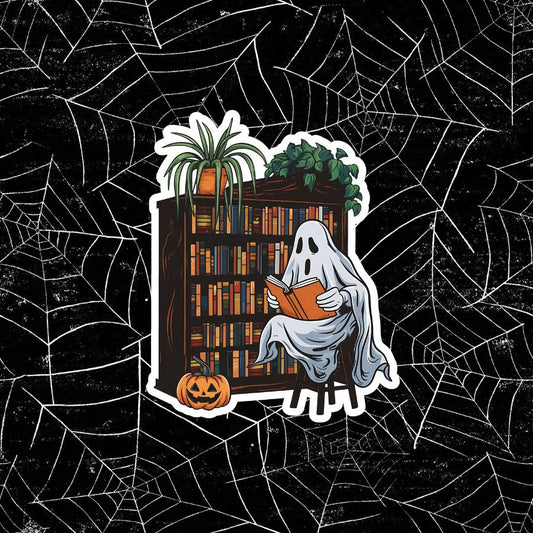 Boo Ghost Reading Sticker: Waterproof Halloween Book Lover Vinyl Decal