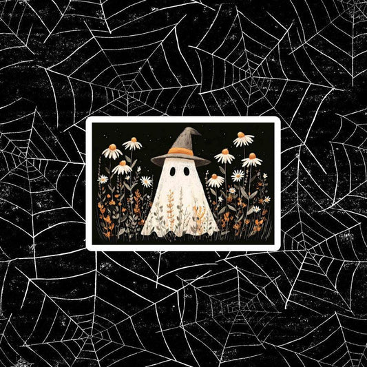 Floral Ghost Sticker: Waterproof Vinyl Halloween Decal