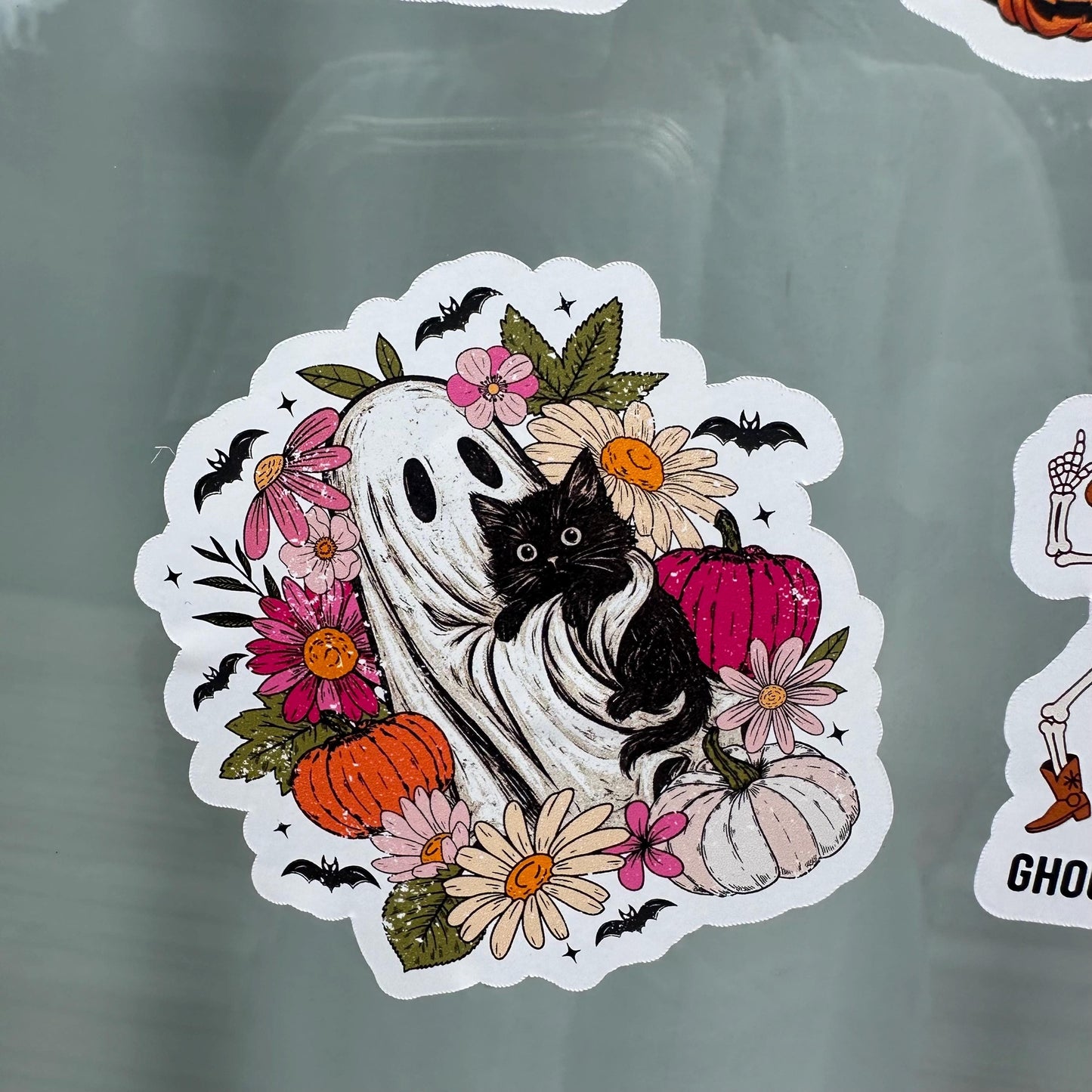 Boo Ghost with Black Cat Sticker: Waterproof Halloween Vinyl Decal