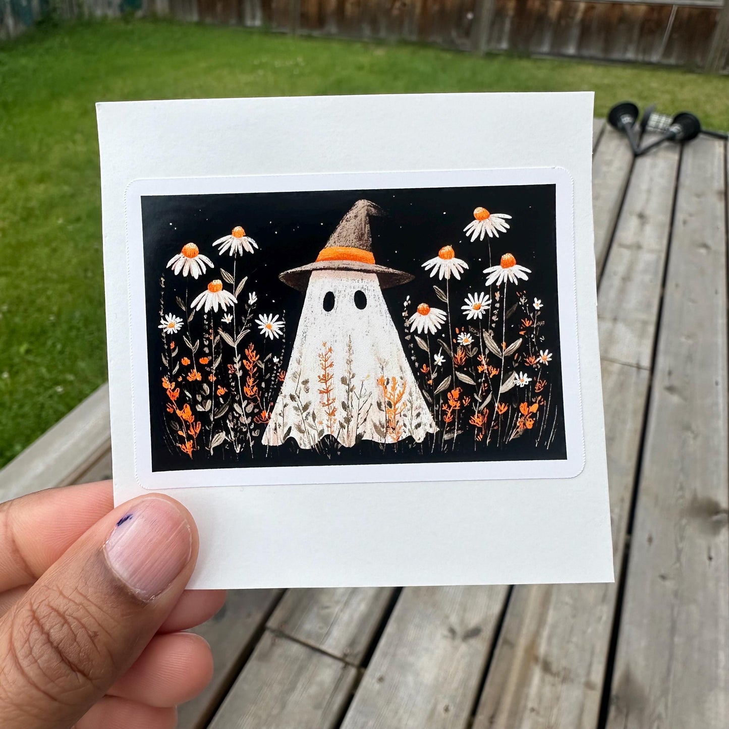 Floral Ghost Sticker: Waterproof Vinyl Halloween Decal
