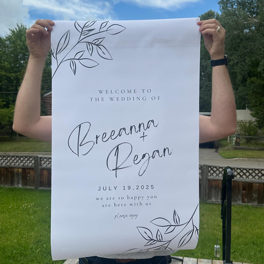 Custom Wedding Welcome Banner: Minimalist Floral Fabric Sign