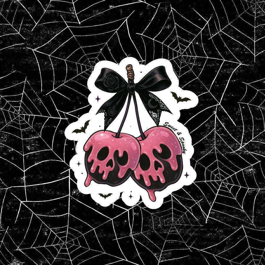 Sweet & Spooky Ghost Cherry Sticker: Waterproof Vinyl Decal