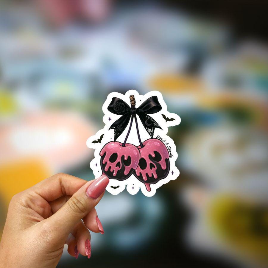 Sweet & Spooky Ghost Cherry Sticker: Waterproof Vinyl Decal