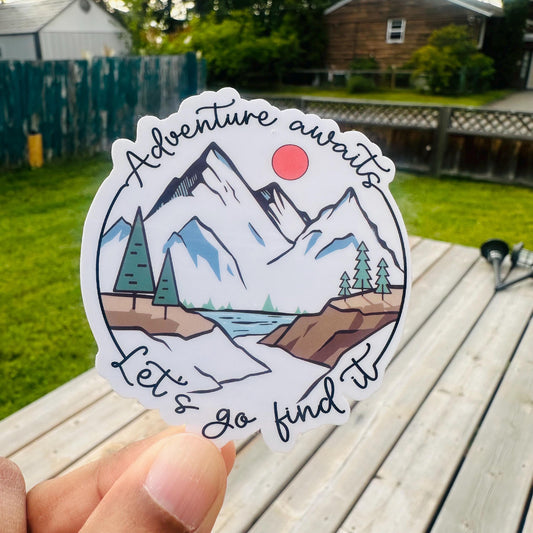 Adventure Awaits Sticker: Waterproof Camping Decal