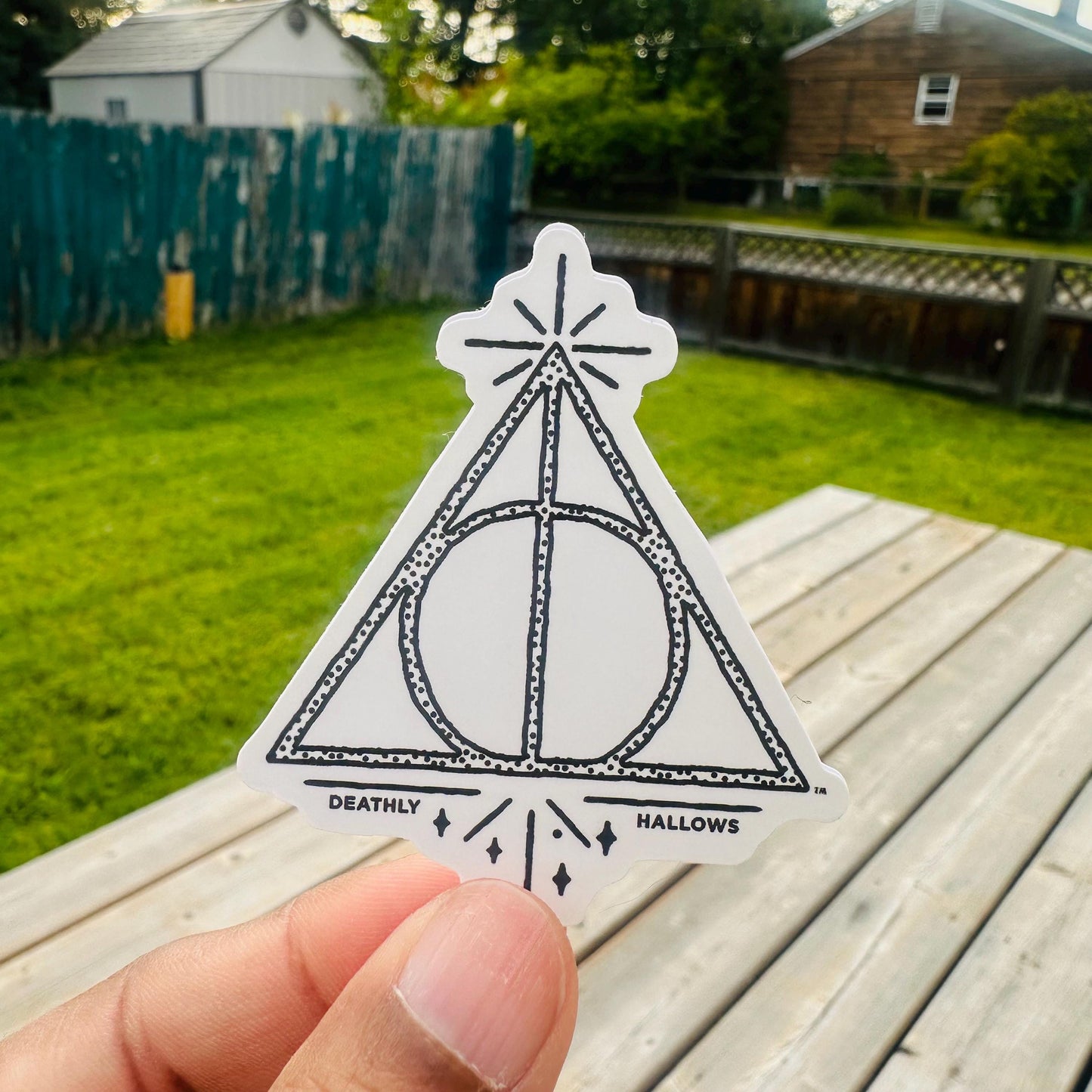 Deadly Hallows Water Bottle Sticker: Black and White Matte Finish