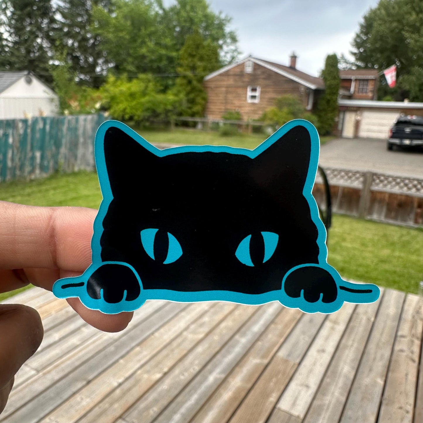 Peeking black cat vinyl decal for luggage, laptop, car bumper and journal, waterproof decal, holographic vinyl sticker, pet lover sticker