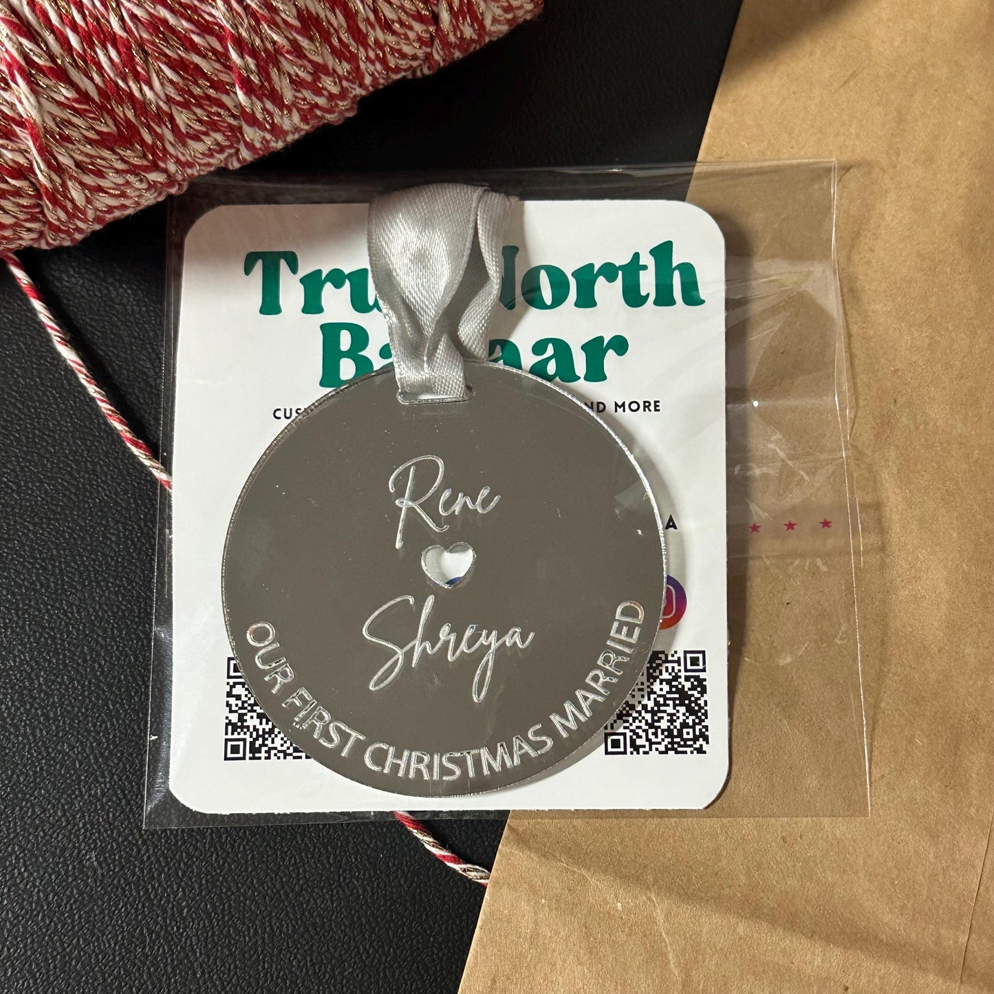 Personalized Silver Mirror Acrylic Ornament: Newly Married Gift