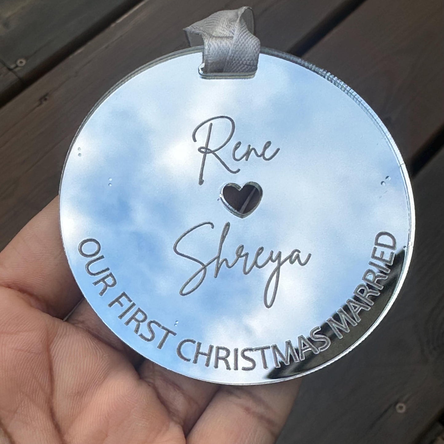 Personalized Silver Mirror Acrylic Ornament: Newly Married Gift