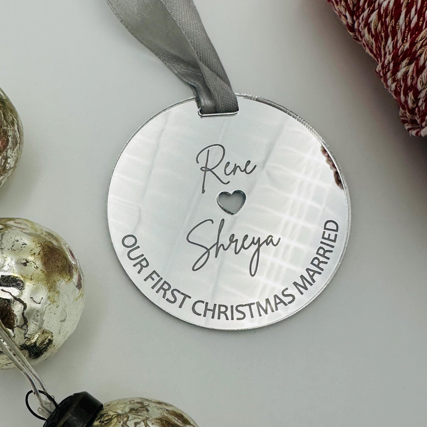 Personalized Silver Mirror Acrylic Ornament: Newly Married Gift