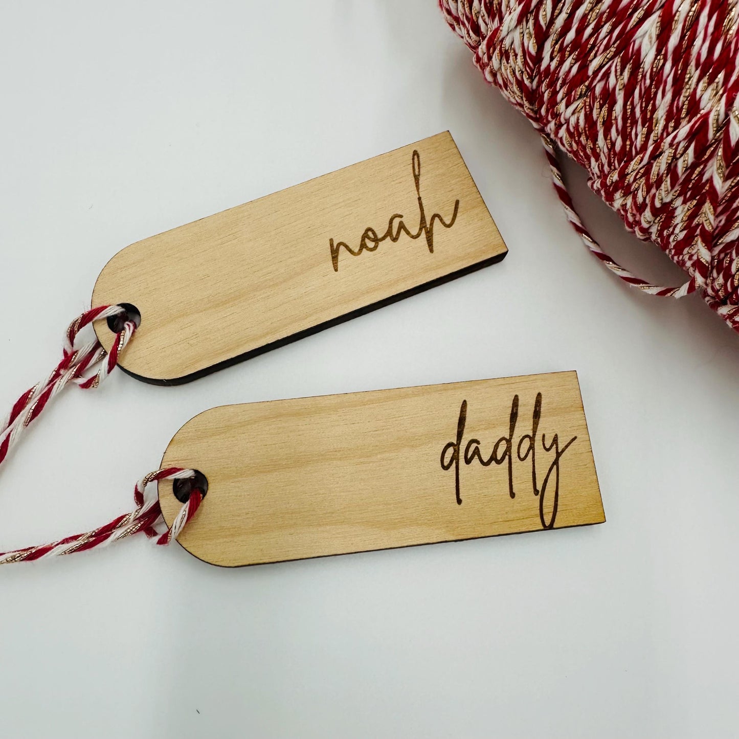Personalized Engraved Birch Wood Christmas Stocking Tags: 3-inch