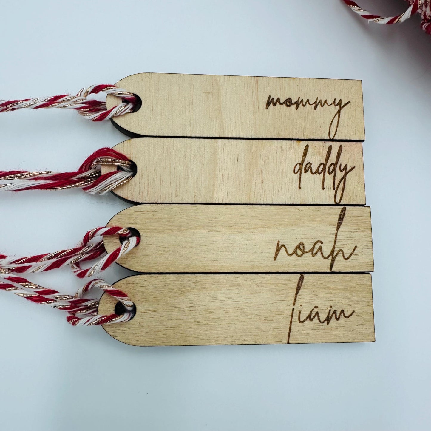 Personalized Engraved Birch Wood Christmas Stocking Tags: 3-inch