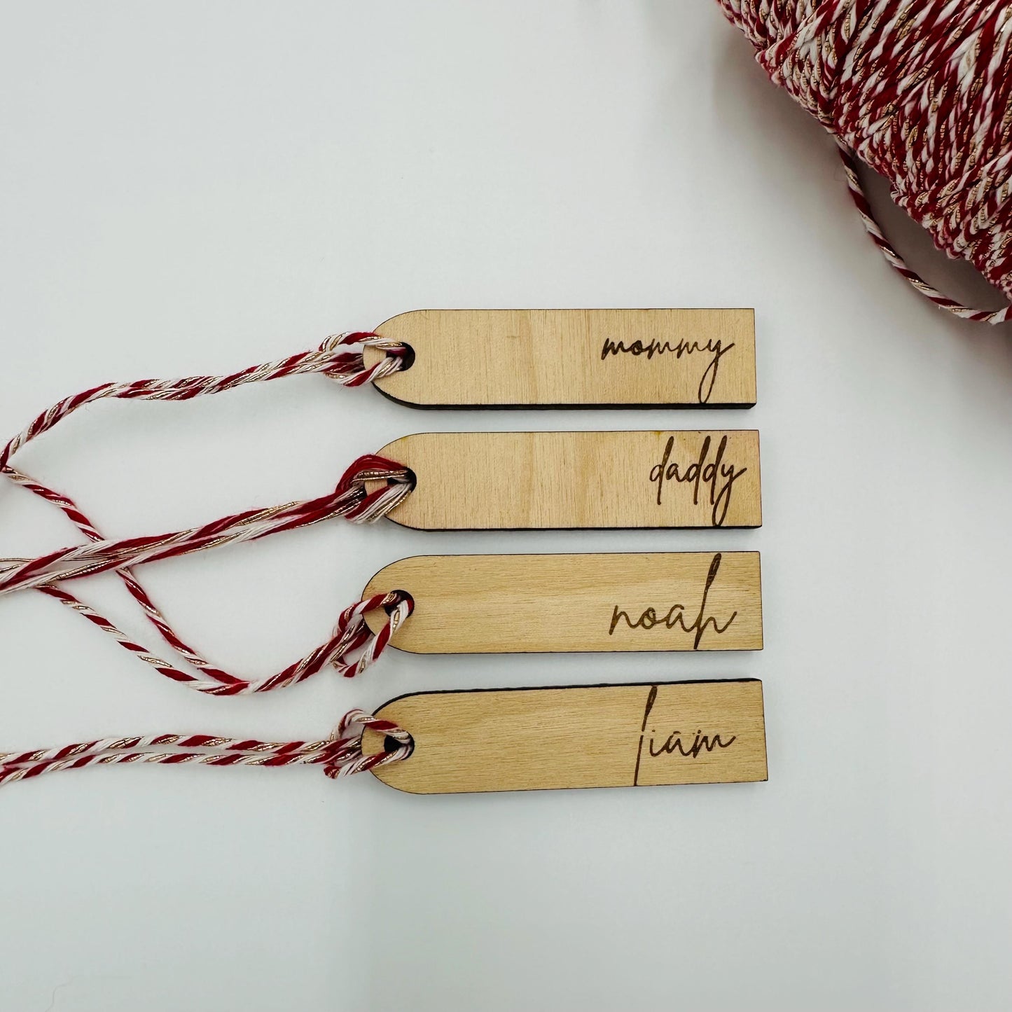 Personalized Engraved Birch Wood Christmas Stocking Tags: 3-inch