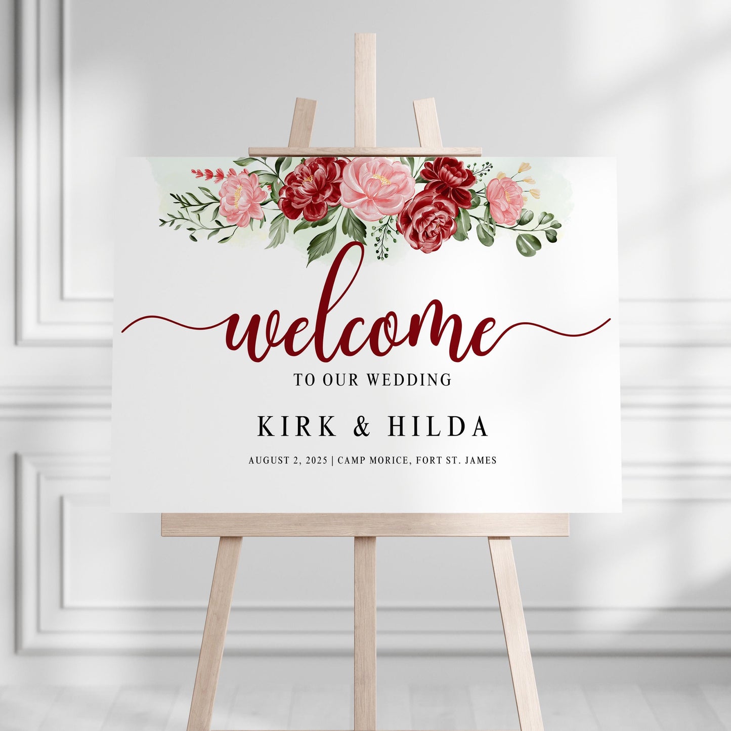 Personalized Wedding Welcome Sign: White Floral Foam Board Decor (20x30")