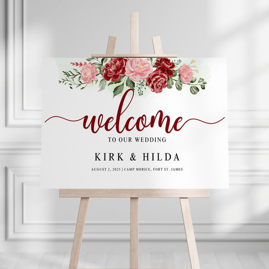Personalized Wedding Welcome Sign: White Floral Foam Board Decor (20x30")