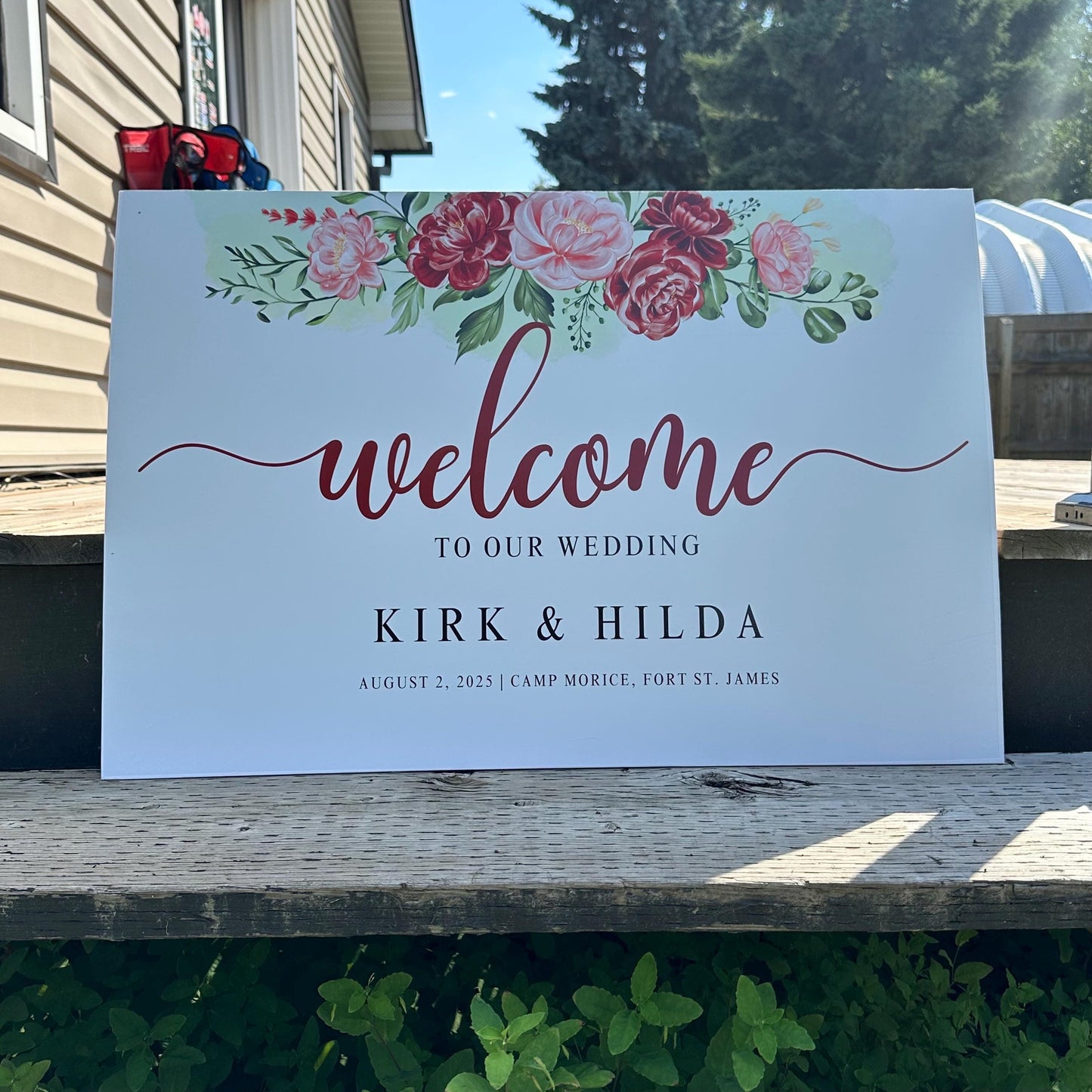Personalized Wedding Welcome Sign: White Floral Foam Board Decor (20x30")