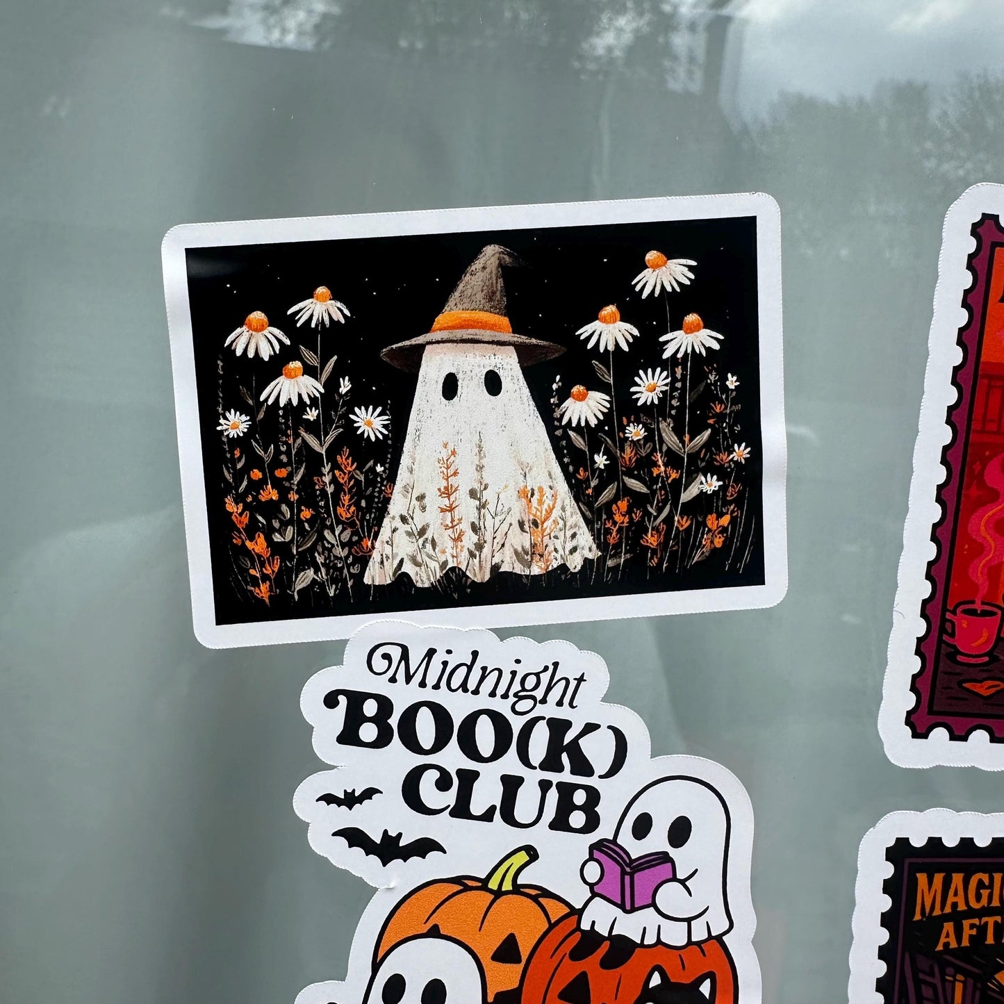 Floral Ghost Sticker: Waterproof Vinyl Halloween Decal