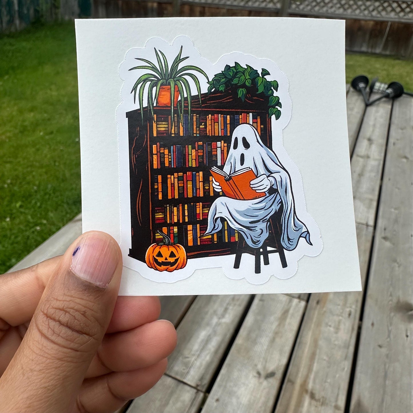 Boo Ghost Reading Sticker: Waterproof Halloween Book Lover Vinyl Decal