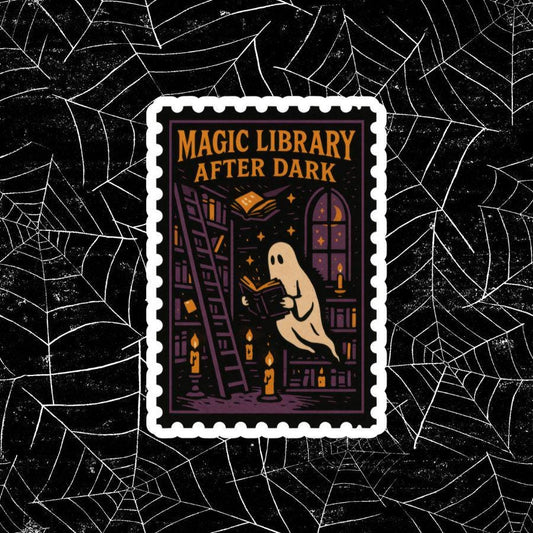 Magic Library Ghost Sticker: Waterproof Vinyl Halloween Decal